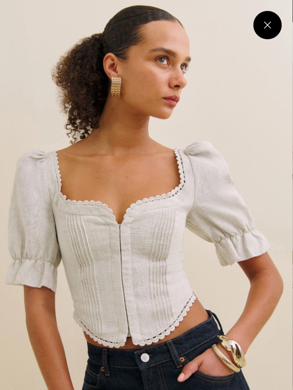 Reformation Simmie Linen Top Natural - Size 4